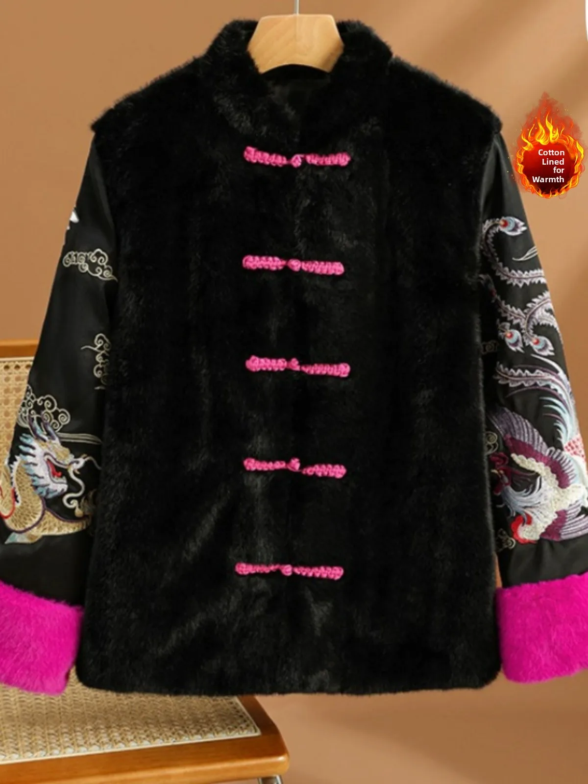 

Новый китайский национальный тренд, имитация меха, лоскутное шитье, костюм Тан с тяжелой вышивкой, хлопковый трендовый костюм, женская цветная блузка...