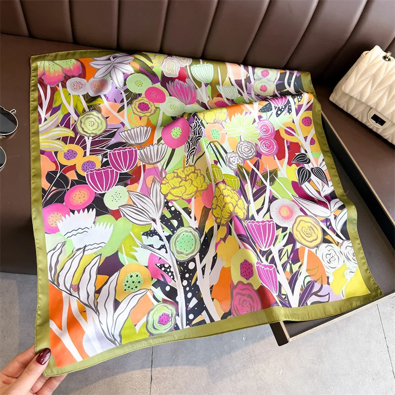 2026 New Floral Printed Square Scarf For Women Imitation Silk Scarves Elegant Beach Shawl Wraps Bandanas Hijab Neckerchief view 5