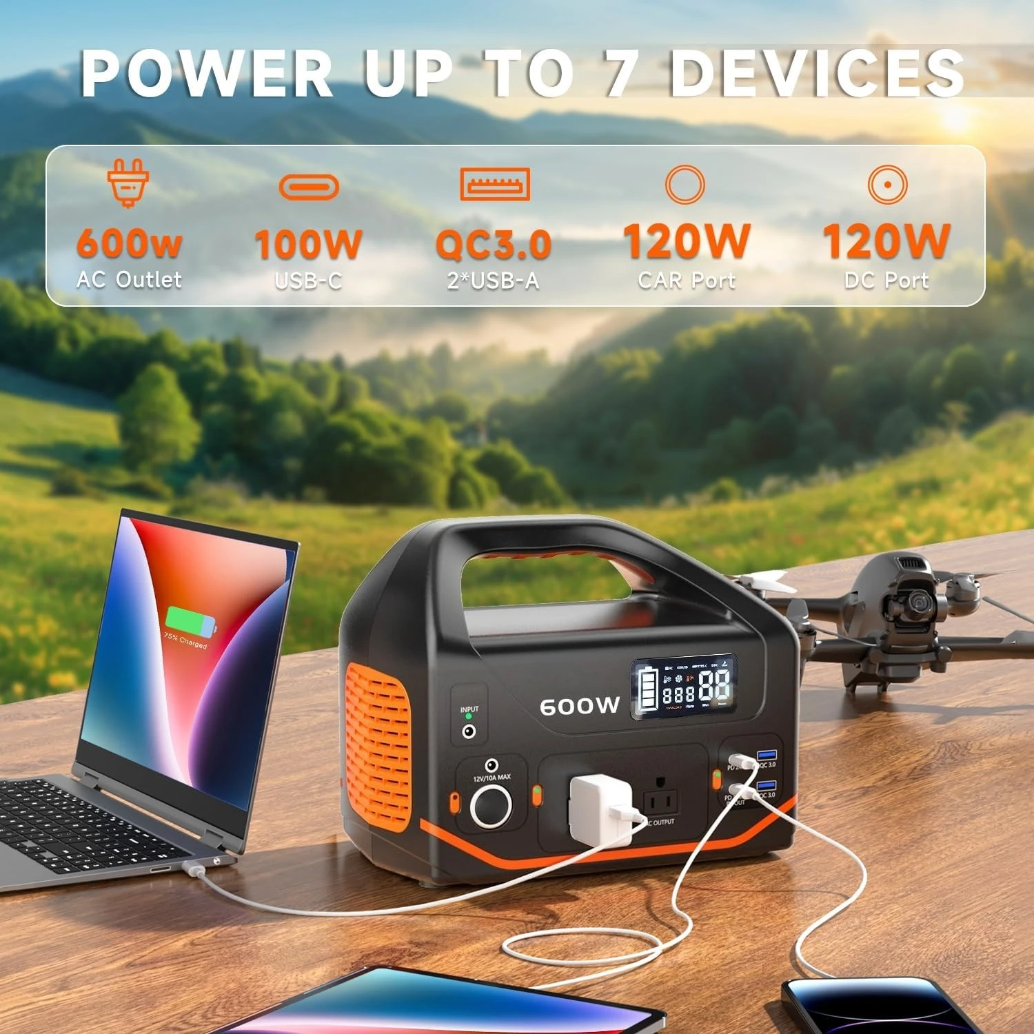 Portable Power Station 600W 293Wh Camping Lithium Battery, Portable Generator for Home Use Emergency Power Station Backup