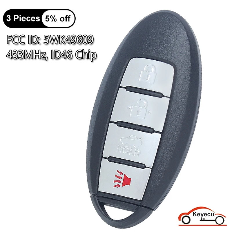 

KEYECU 4 Buttons 433MHz ID46 Chip for Nissan Maxima 2009 2010 2011 - 2015 Auto Smart Remote Control Key Fob 5WK49609 285E3-JC07A