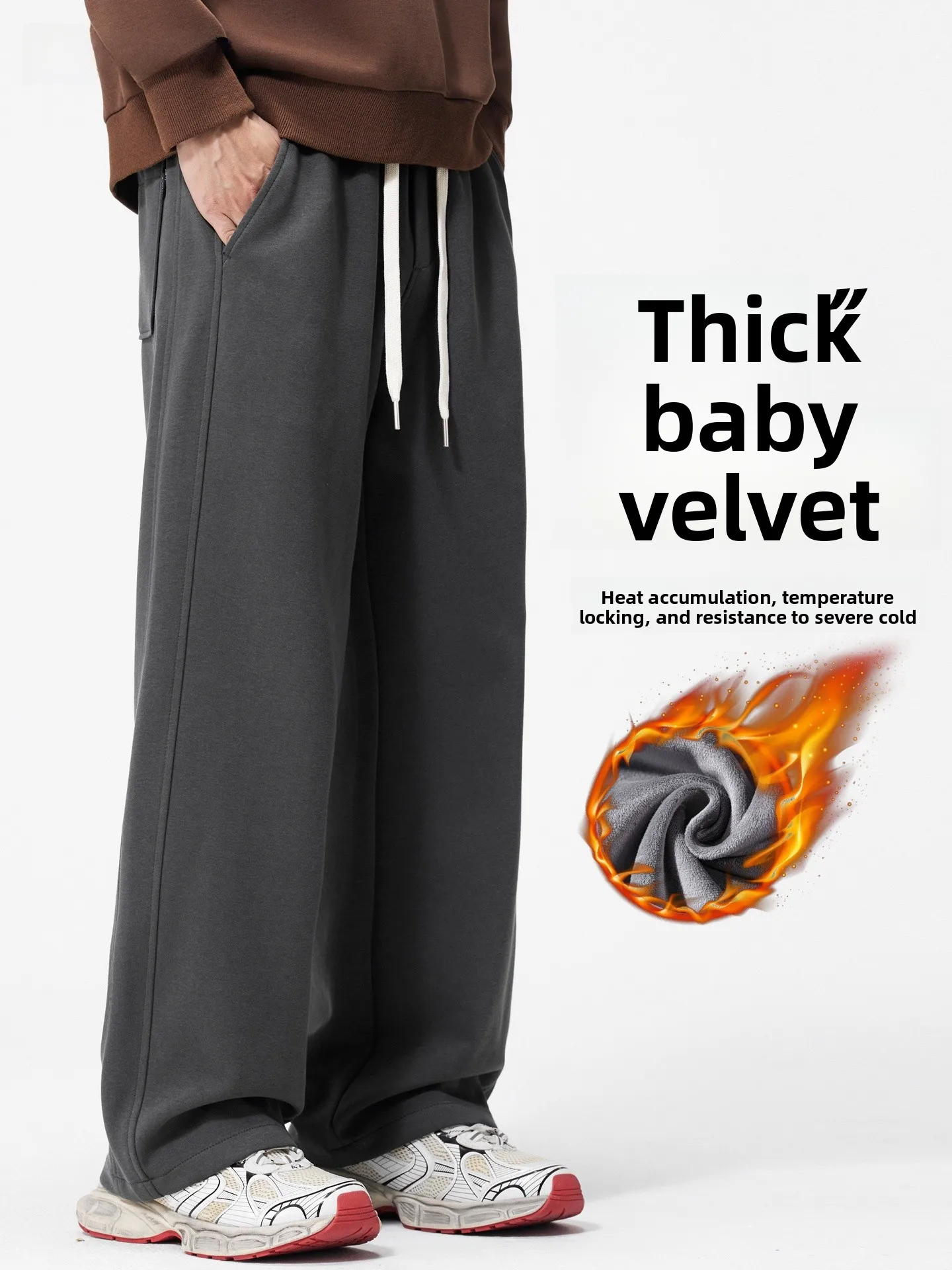 

American Style Thickened Fleece Casual Pants Men's Autumn Winter Loose Straight Leg Winter Warm Thickened Leisure Trousers