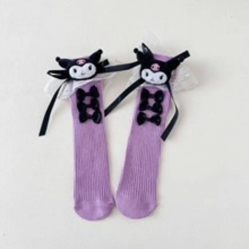 

Kuromi новый детский комплект футболок с героями мультфильмов, весенне-осенний комплект Kawaii Sanrio, брюки с круглым вырезом и длинными рукавами, милый свитшот