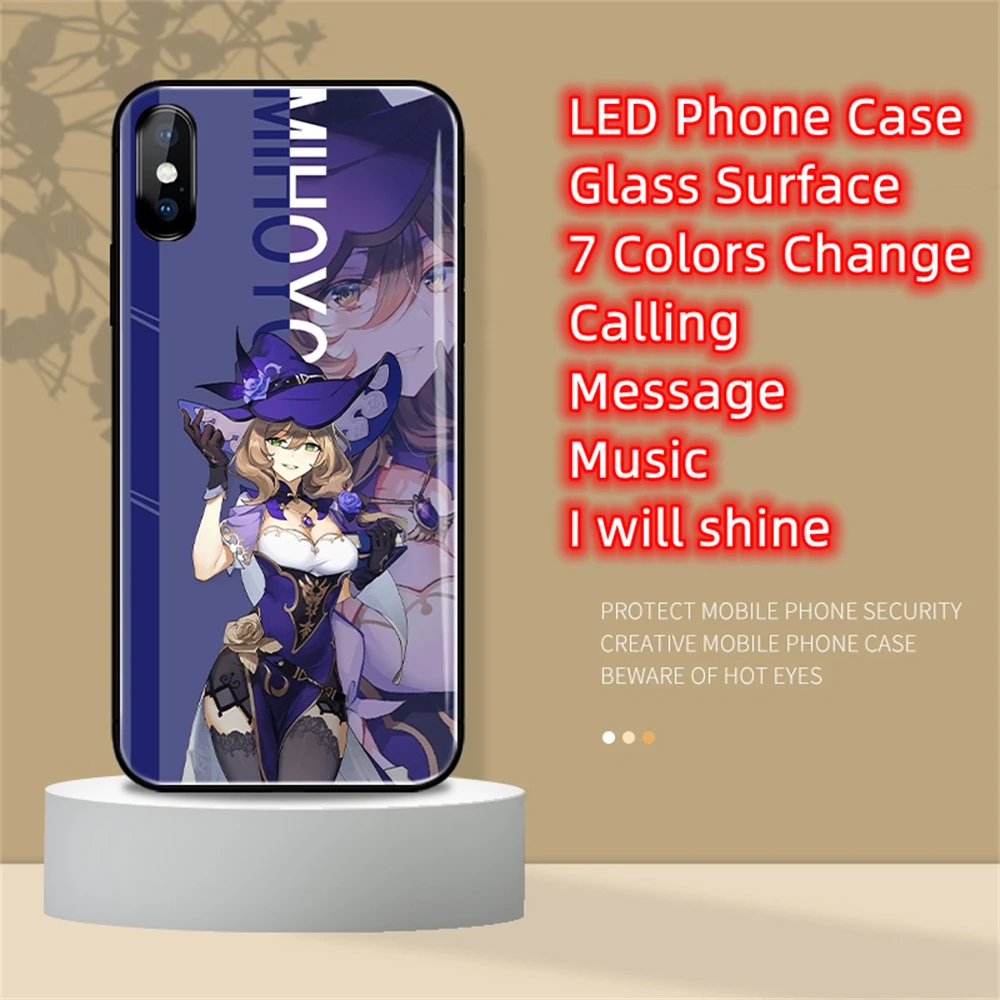 

Led Flash Luminous Case For XiaoMi 13 12 11 Pro Ultra RedMi K60 K50 K40 Poco F3 Anime Sound Control Glass Back Cover