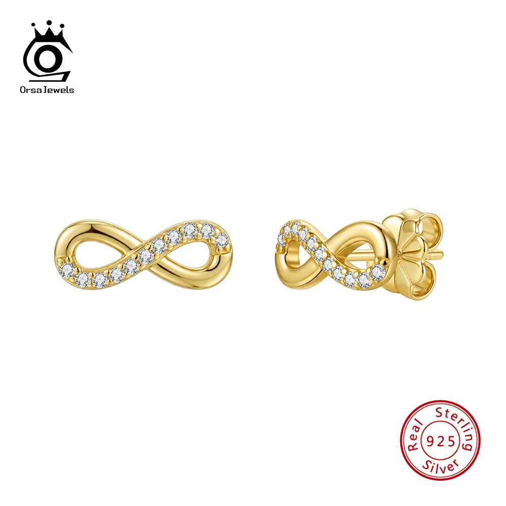 ORSA JEWELS 925 Sterling Silver Infinity D Color Moissanite Stud Earrings Sparkly Symbol Jewelry Gift for Women Daily Wear MOE33