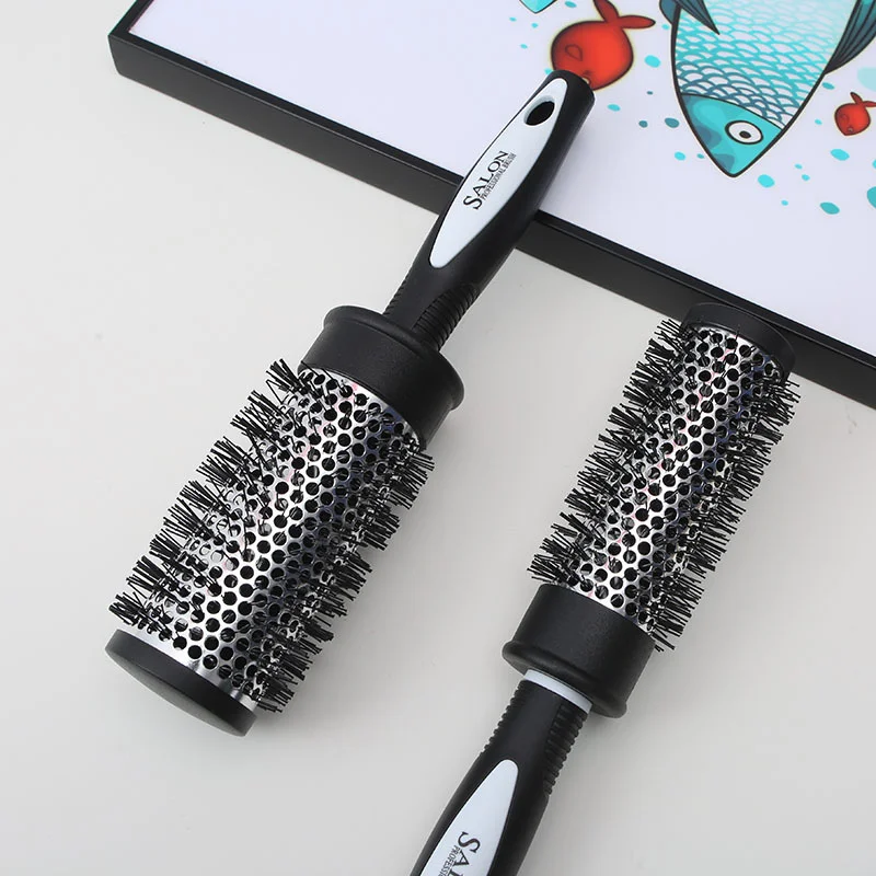 Hair Styling Hair Brush Nylon Comb Cylinder Curly Hair Rolling Comb Thermal Aluminum Tube Round Barrel Hair Comb Curly Tool