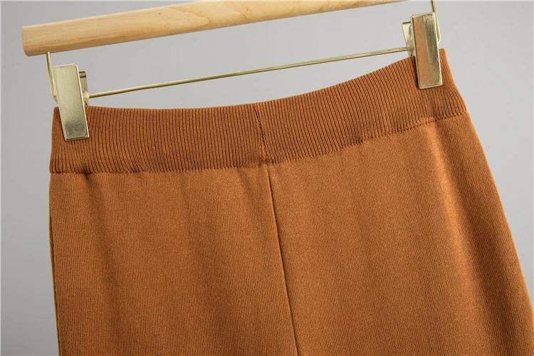 Damen Sommer Mode Kurzarm Rundhals Farbblock Strick-Set Locker Bequeme Weite Hose Zweiteiler – Detail 12