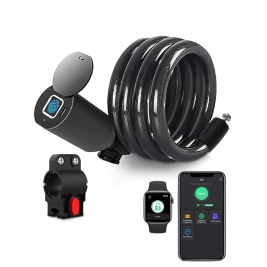 

150cm Long Steel Cable Lock with Keyless Waterproof Design for Secure Bicycle Scooter Motorcycle Door Fence Gate Fingerprint Un