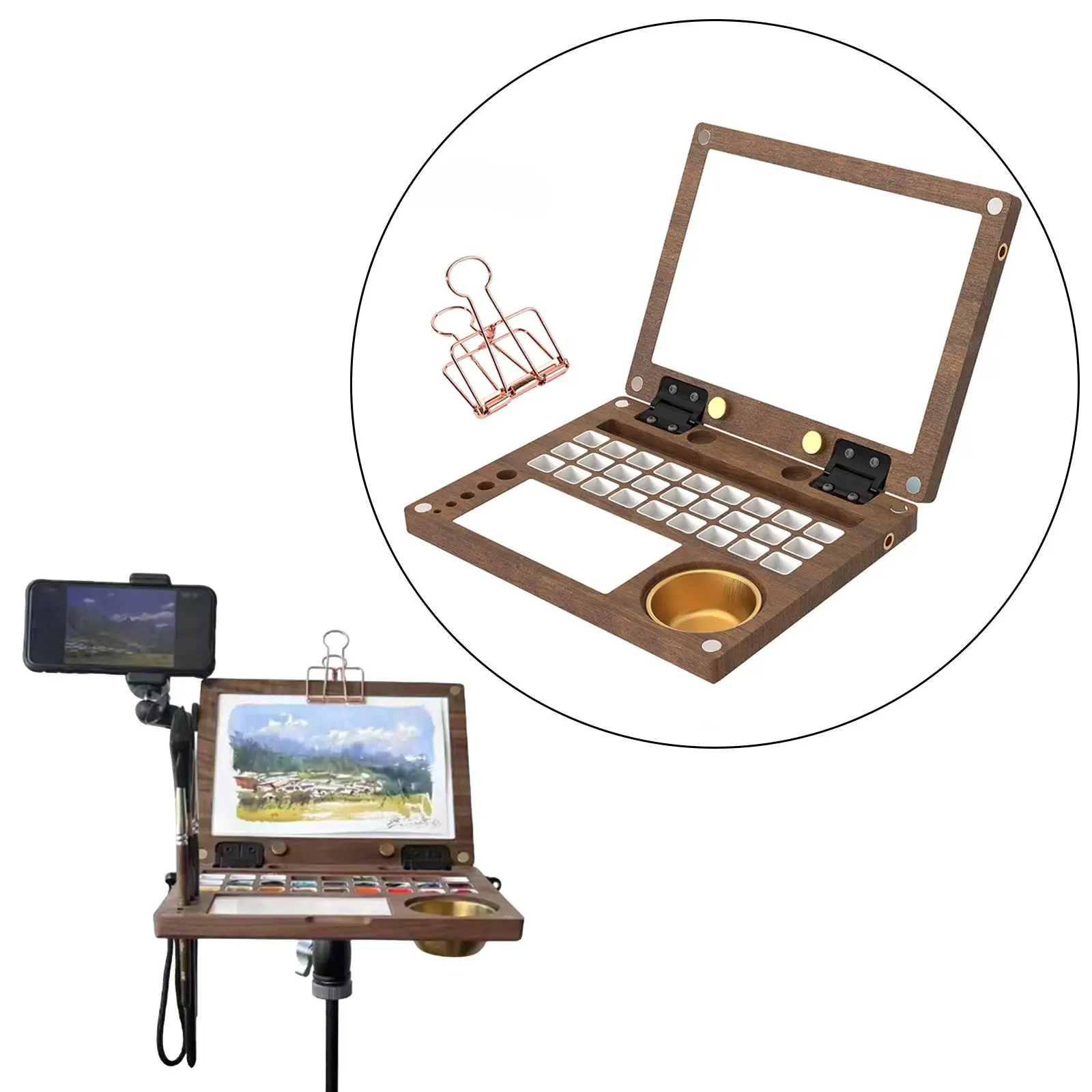 Portable Travel Watercolor Painting Palette Outdoor Sketching Wooden Paint Case Paint Tray DIY Watercolor Paint Palette Box