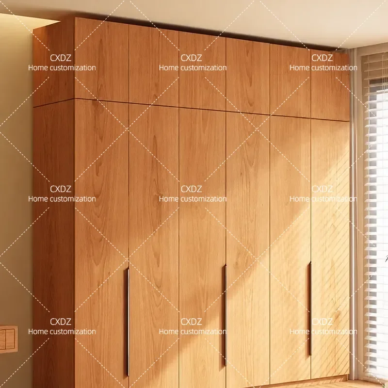 Nordic Solid Wood Wardrobe Modern Simple Large Capacity Bedroom Cabinet for Small Apartment Rental Room Log Color Storage