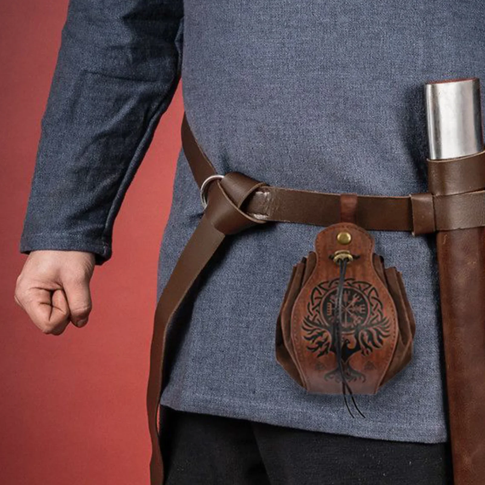 Cinturón Medieval de cuero para hombre y mujer, bolsa de caballero Steampunk, accesorio de disfraz de pirata, Cosplay para adulto