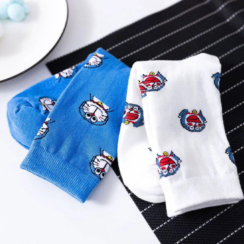 New Kawaii Doraemon Medium Tube Cotton Socks Cartoon Jacquard Lovely Fashion Comfortable Autumn and Winter Girl Birthday Gift