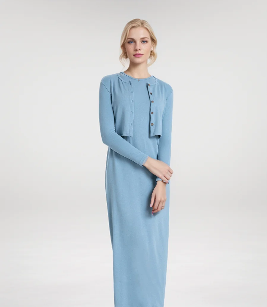 2024 Autumn Elegant Women Cardigan Suit Dress Single-breasted Solid Color Top And Sleeveless Tank Top Maxi Dress Set Street Wear