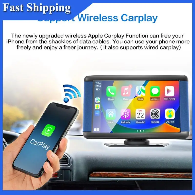 

7-дюймовый автомобильный емкостный сенсорный навигационный экран, беспроводной Carplay и Android Auto, портативный плеер с AHD-камерой, аксессуары