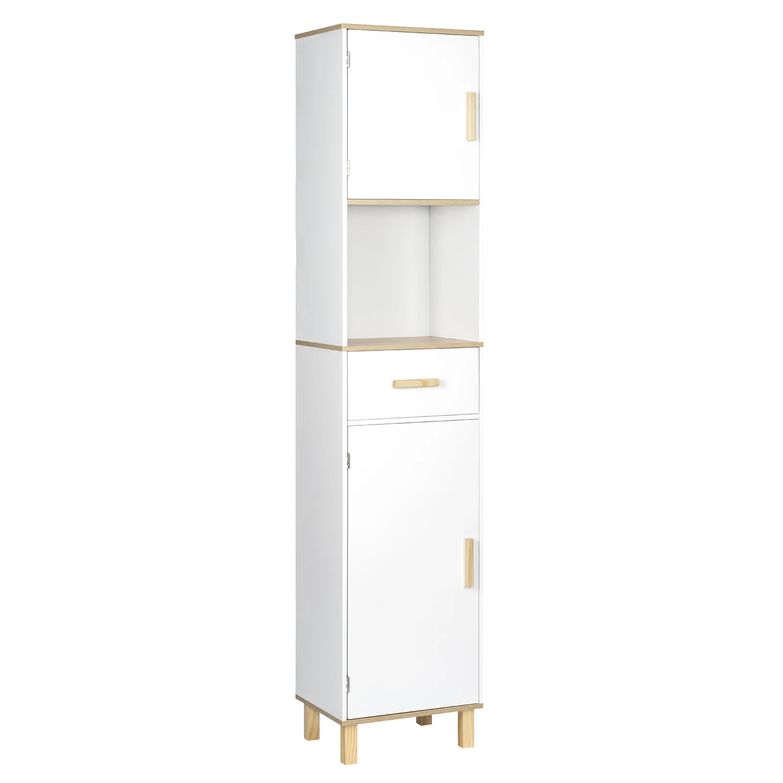 EUGAD Hoher Badezimmerschrank mit 5 Fächern 1 Schublade Verstellbare Trennwände 39x179x30cm Dusch-Eckregal Aufbewahrungsregal