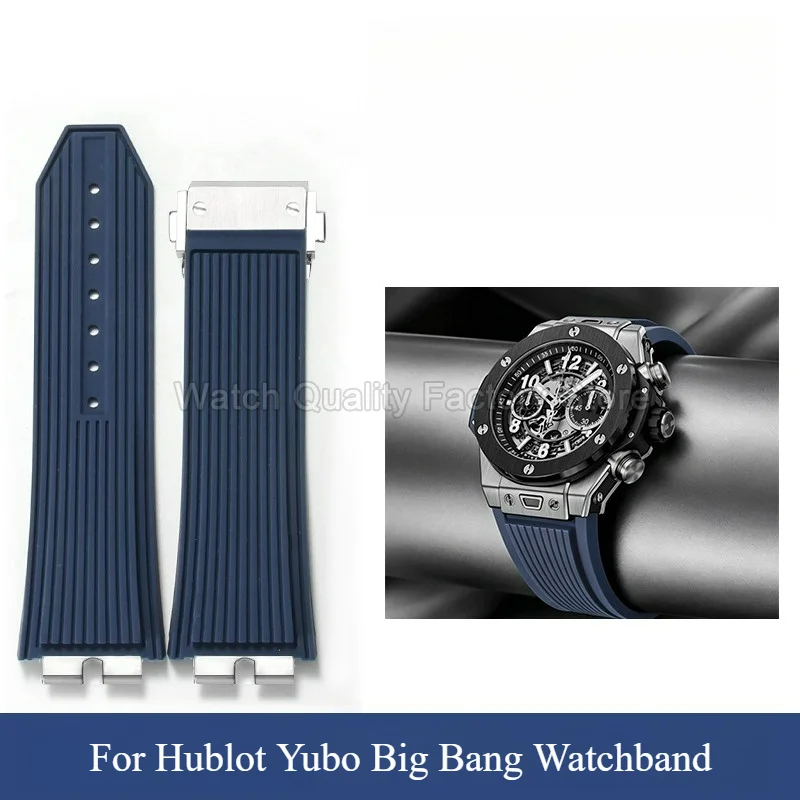 Fluororubber Watchband Quick‑release Special Convex Interface for Hublot Yubo BIG BANG Corrosion‑resistant Soft‑touch Watchstrap