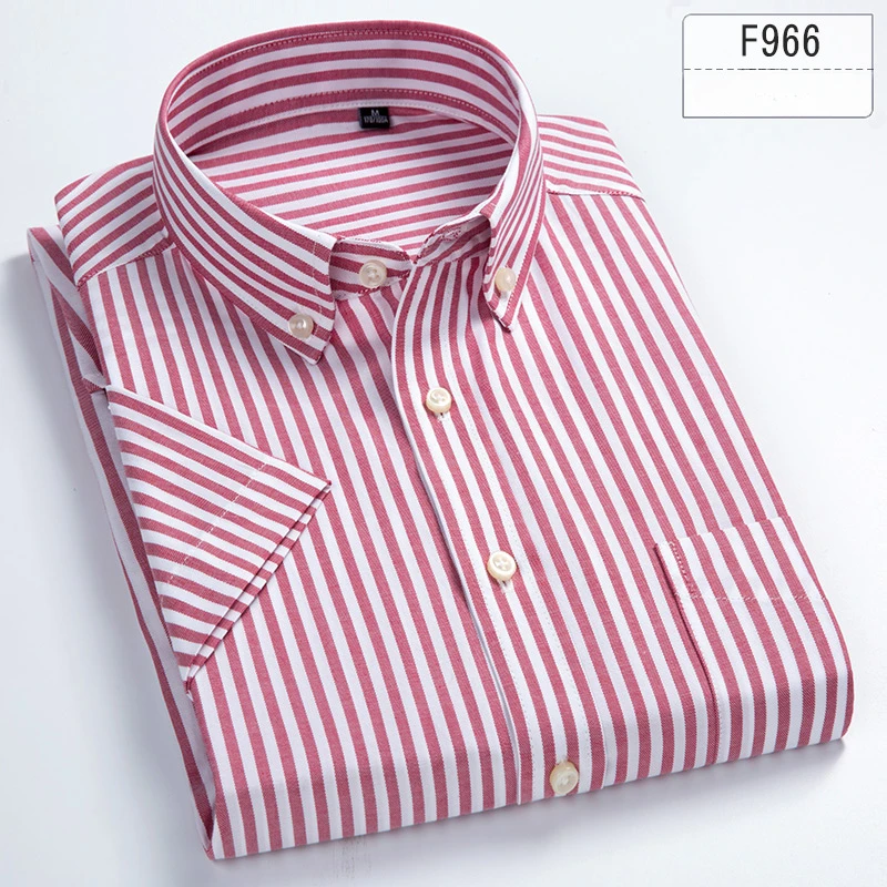 Chemise rayée à manches courtes pour hommes, vêtements de bureau monochromes, chemises décontractées, coupe couvertes, médicaments, haute qualité, 100% coton, été, nouveau