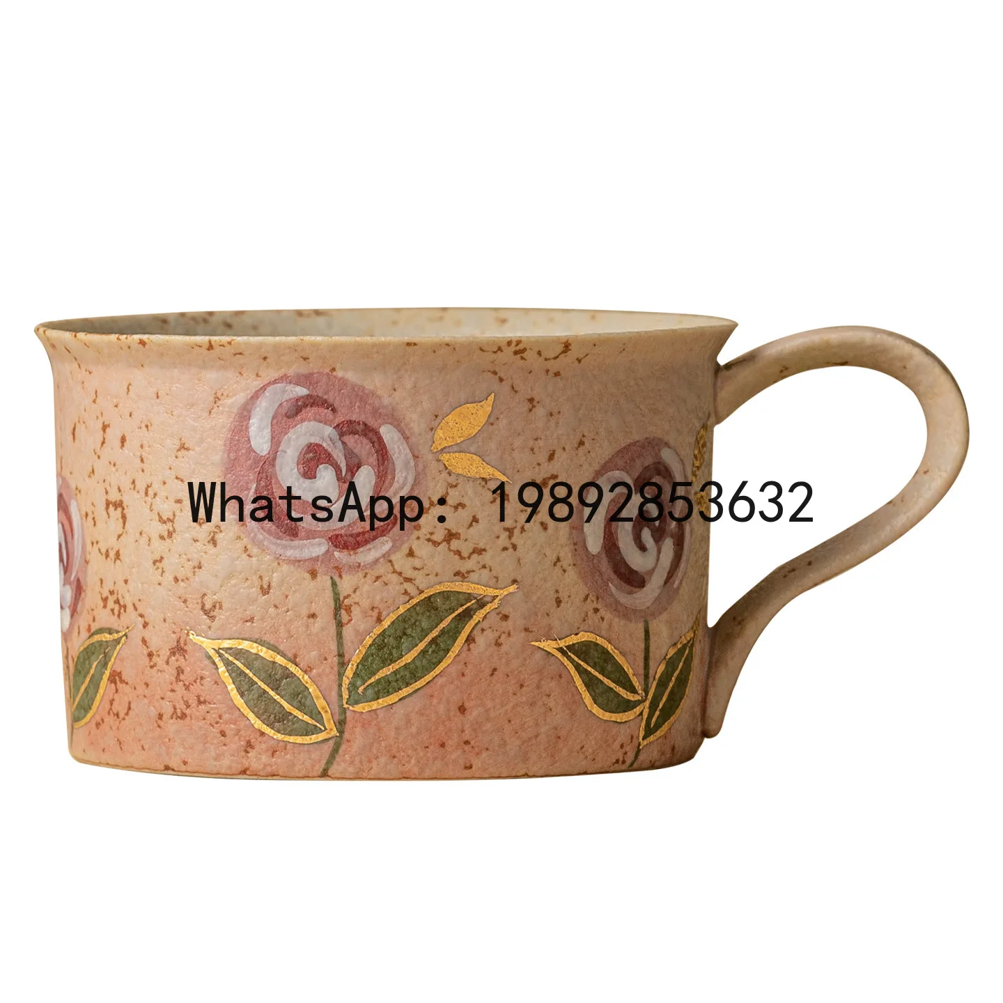 

X4-2 Blue and White Flint Red Coffee Mug Hand Painted Gold Painted Rose Ceramic Mug for Home Use