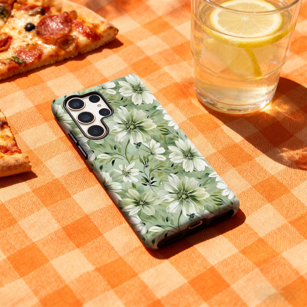 حافظة لهاتف سامسونج جالاكسي S25 Ultra S24 S23 Ultra Plus غطاء خلفي لامع بطبقة مزدوجة من Ethereal Sage