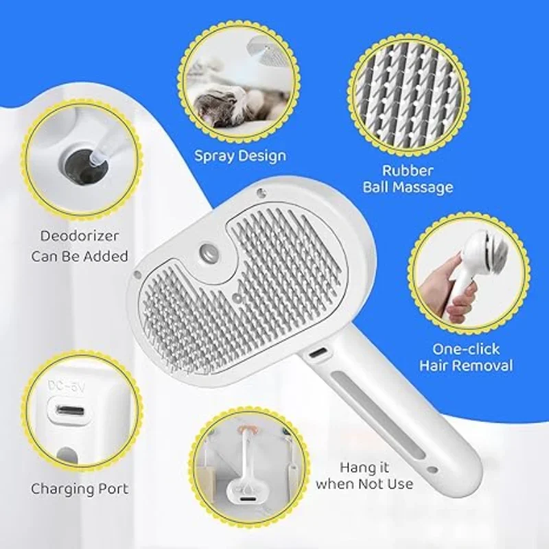 Spray Cat Hair Brush for Detangling Pet Detangling Comb with Tank and Release Button Steam Cat Hair Brush Pet Spray Hair Comb