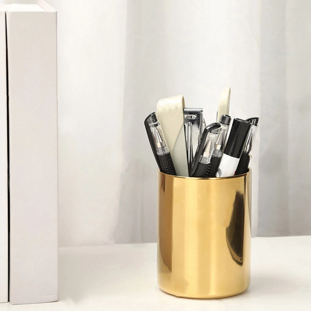 

Stainless Steel Pen Holder Desk Organizer Pencil Container Brush Stand Stationery Storage Practical Long Lasting