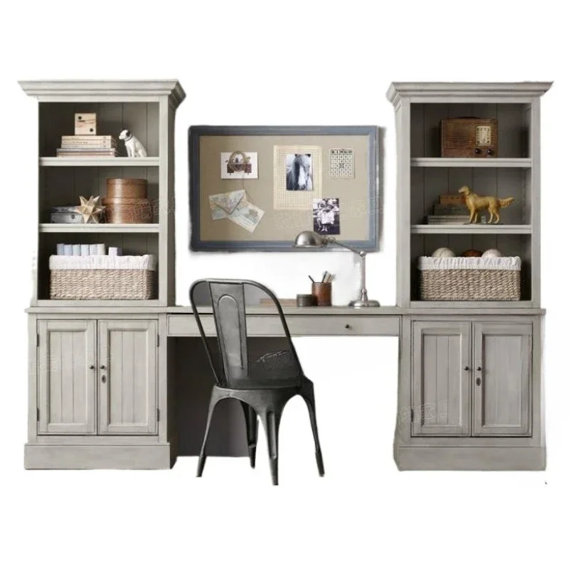 

American country room desk bookcase bookshelf combination European retro computer office study table