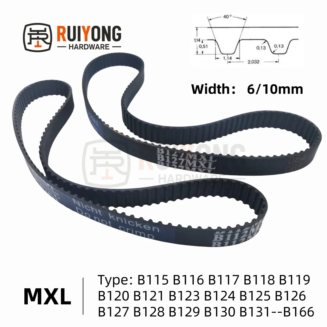 

MXL Timing Belt Pitch 2.032mm Width 6/10mm Type B115 B116 B117 B118 B119 B120 B121 B123 B124 B125 B126 B127 B128 B129 --B166