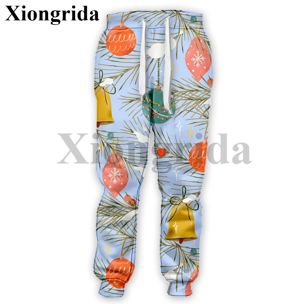 Christmas Pattern 3D Printed Sweatpants Mens Casual Holiday Fashion Xmas Trees Santa Claus Gingerbread Man Pants Trousers S-5XL