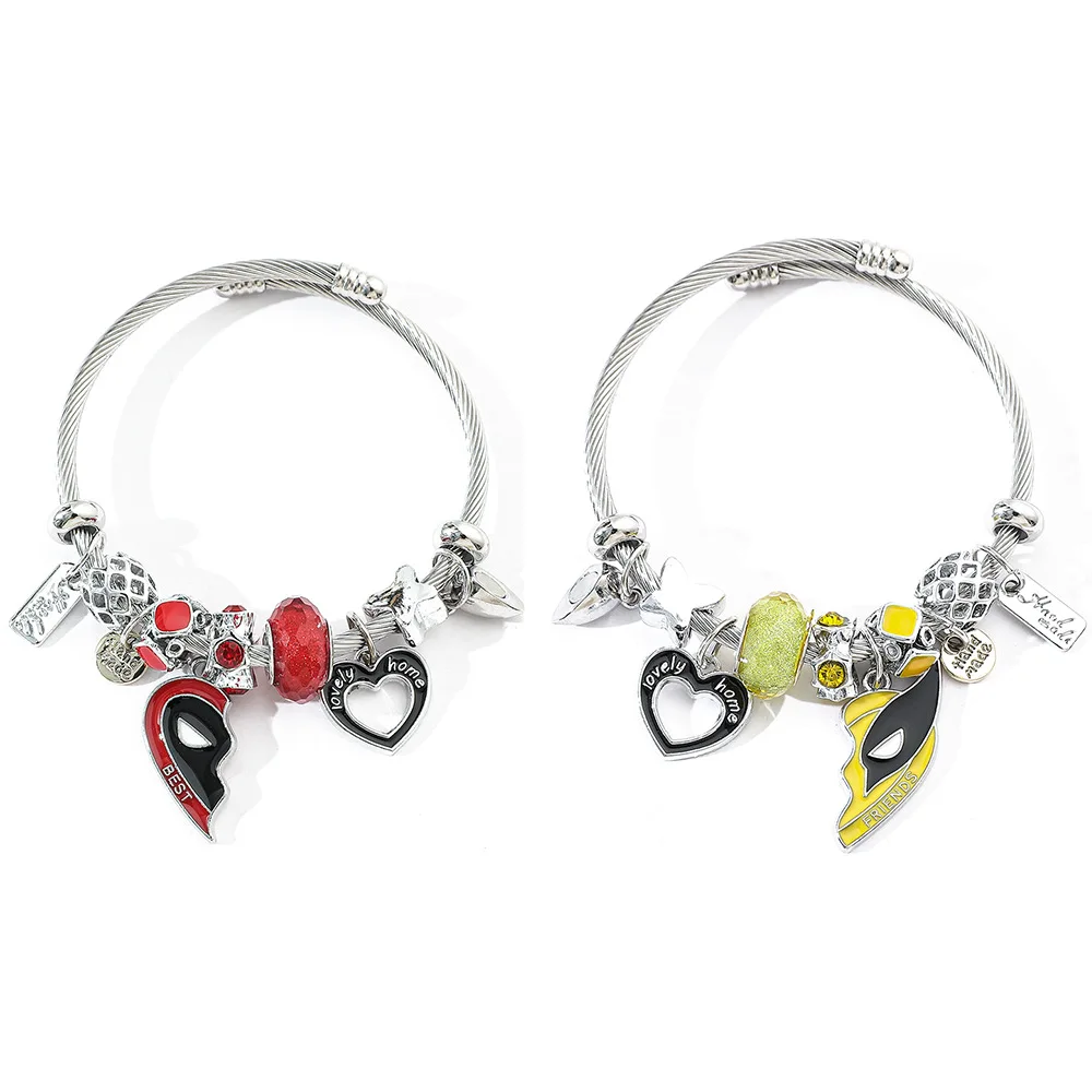 Marvel Superhero Deadpool Wolverine Cosplay Anime Best Friends Pendant Keychain Couple Heart Keyrings Accessories Gifts for Kids