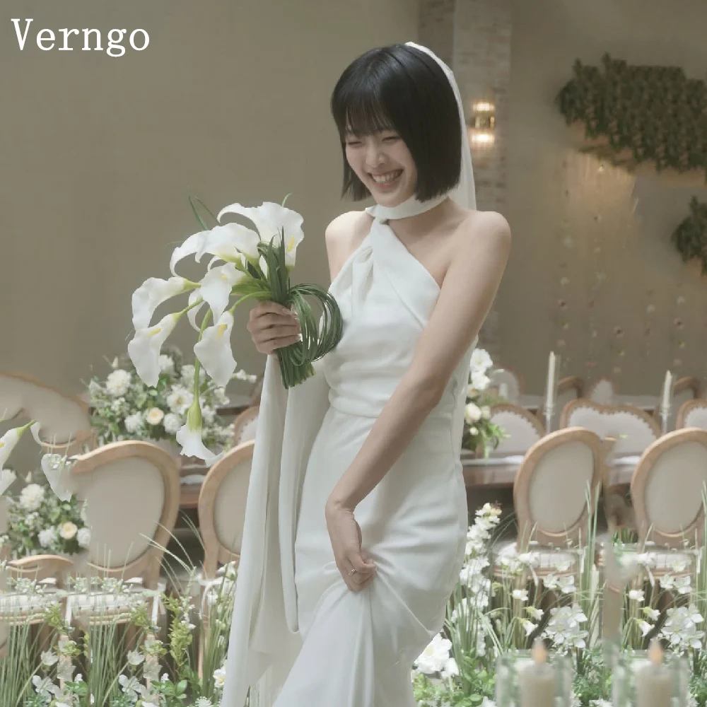 Verngo Simple Crepe Wedding Dress One Shoulder Mermaid Maxi Bridal Gowns Korea Photo Prom Bride Dresses Customized
