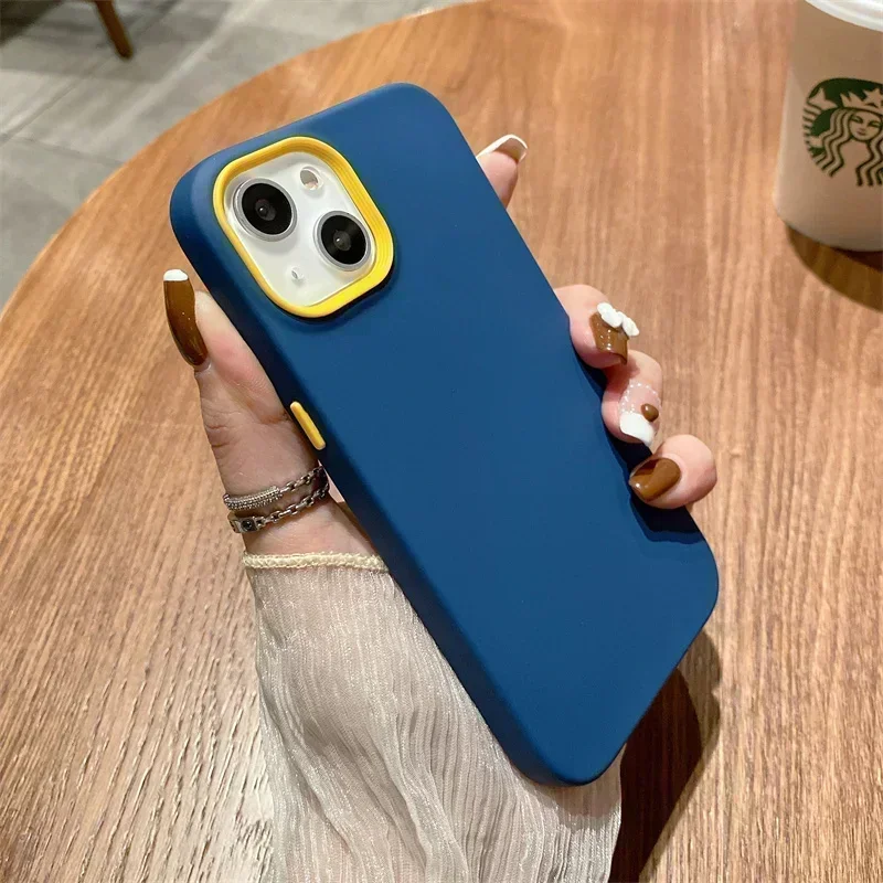 Luxury 3 in 1 Solid Color Detachable Case For iPhone 15 14 13 12 11 Pro Max Mini Quakeproof Soft Silicone Cover funda