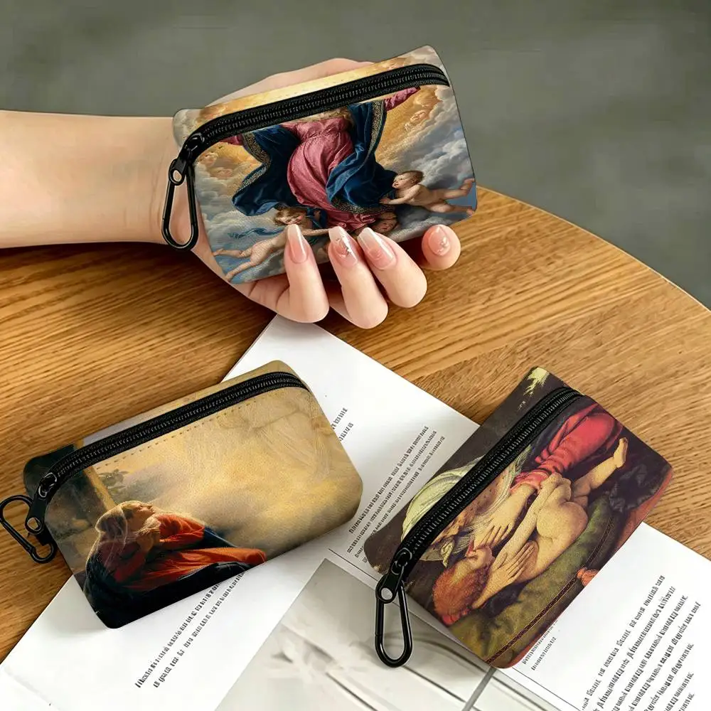 Vintage Virgin Mary Oxford Fabric Zipper Pouch Lightweight Hanging Coin Wallet For Coins ID Cards Keys Lipstick Earbuds