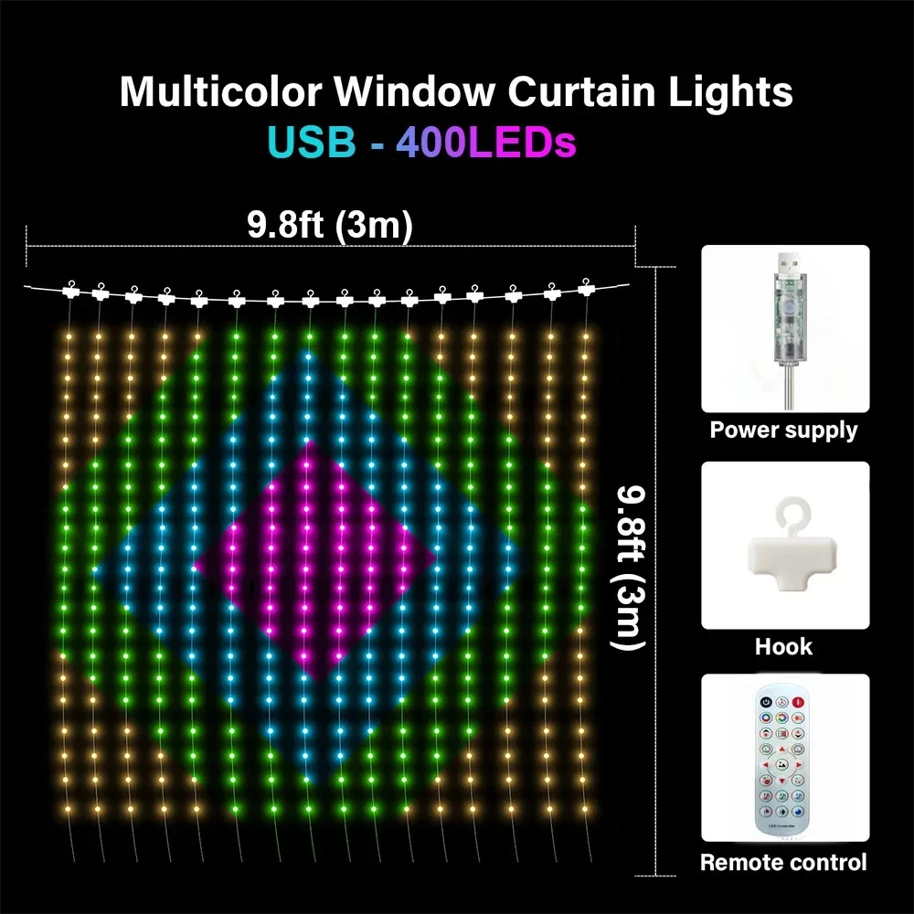 Smart RGB Curtain LED String Lights DIY Text Garland Light USB Festoon Waterproof Fairy Lights for Bedroom Christmas Decor Lamp