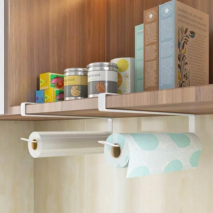 porte-rouleau-de-papier-toilette-pour-cuisine-sans-percage-a-suspendre-sous-l'armoire-etagere-de-rangement-support-pour-film-support-special-pour-papier-nouveau