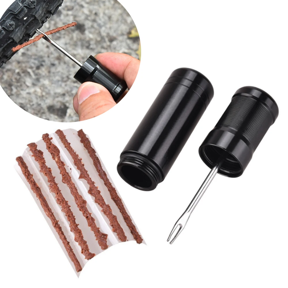 For Fixing Puncture Flat Road MTB Bicycle Bike Tubeless Tire Repair Kit Slug Plug Stopper Rubber Bacon Strips and Insertion Tool