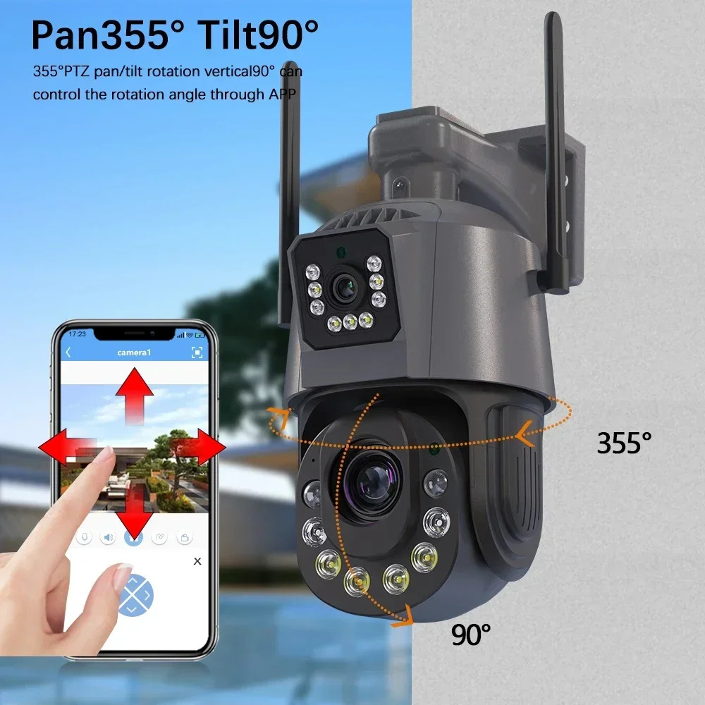 Kamera keamanan nirkabel perbesaran 50X, kamera keamanan nirkabel 8MP 4K 10CH POE, kit NVR pengawasan rumah luar ruangan, kamera IP PTZ CCTV, Set Audio 2 arah