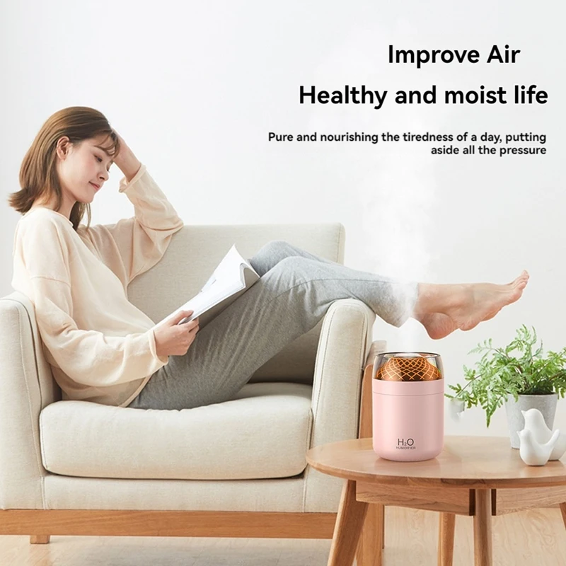 ถ้วยแก้ว Humidifier สีสันสดใสตกแต่งโต๊ะข้างเตียง Night Light USB ขนาดใหญ่ Mist Humidifier