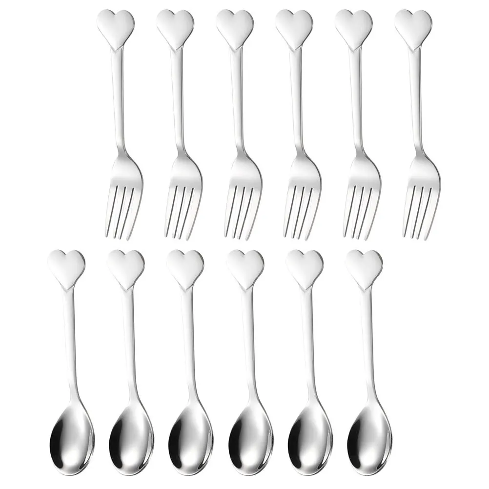 

1Set Elegant Love Design Fork Spoon Combo High-Quality Stainless Steel Reusable Salad Dessert Appetizer Cutlery Space-Saving