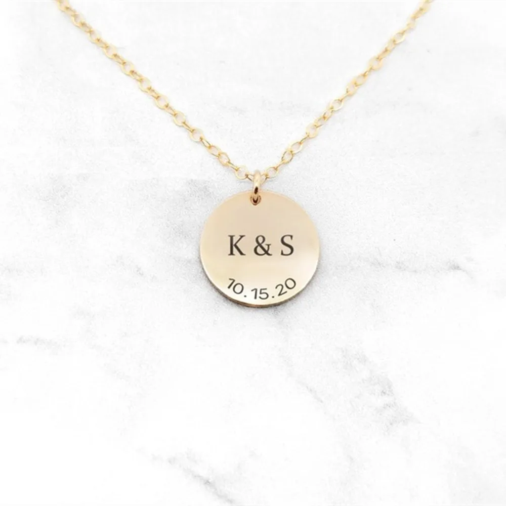 

Personalized Anniversary Date Necklace For Women Custom Stainless Steel Coin Necklaces Birthday Anniversary Gift for Her