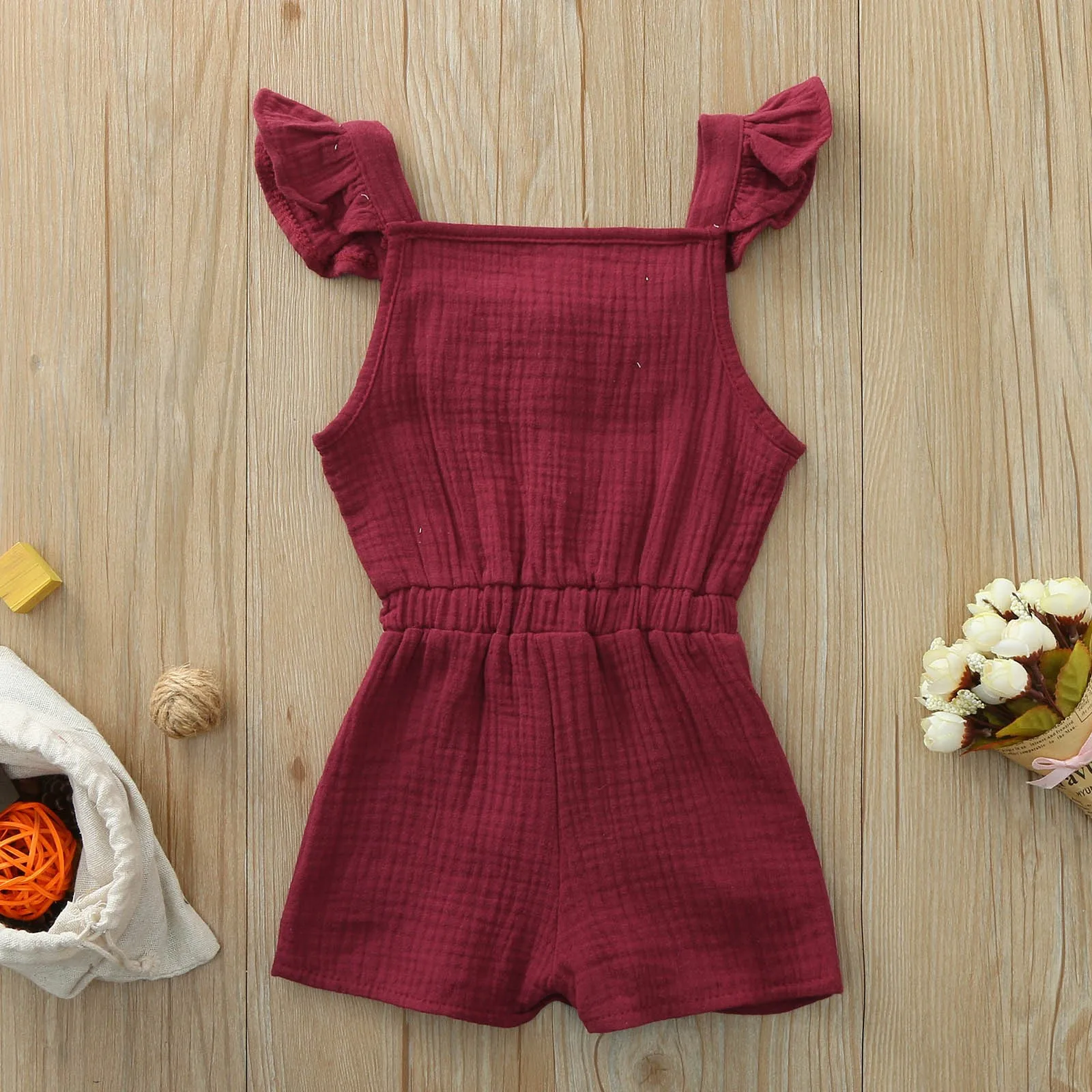 Ruffled Romper Kids Cute Summer Outfit Baby Girl Clothes Sleeveless Belt Casual Wear Soft Multicolor Fashion Toddler Jumpsuit T1