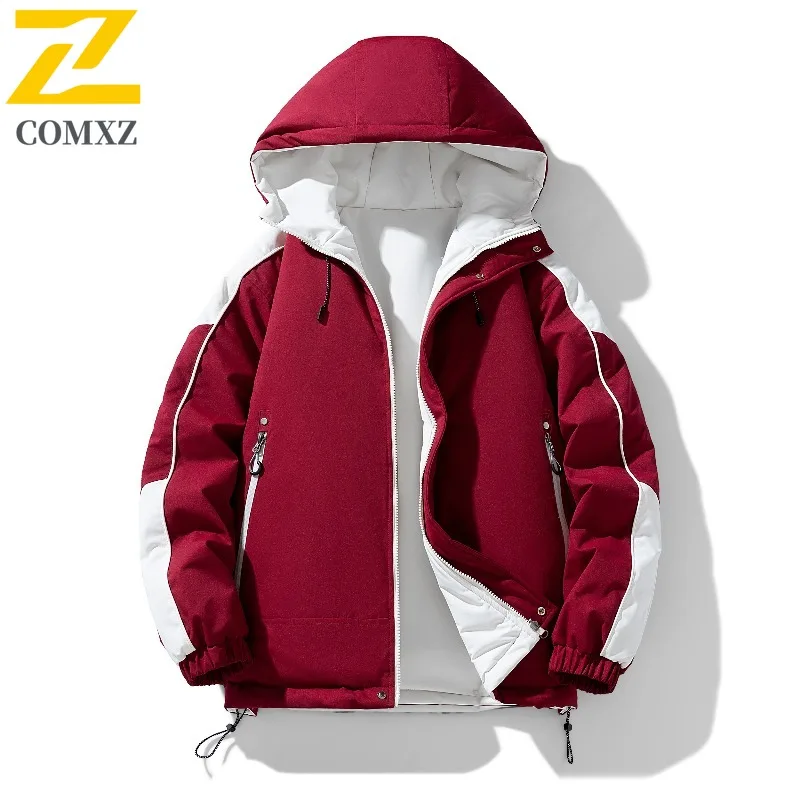 

COMXZ 2025 Mens Womens Winter Hooded Fleece Reversible Jacket Outdoor waterproof windproof Warm Tactics lightweight windbreaker