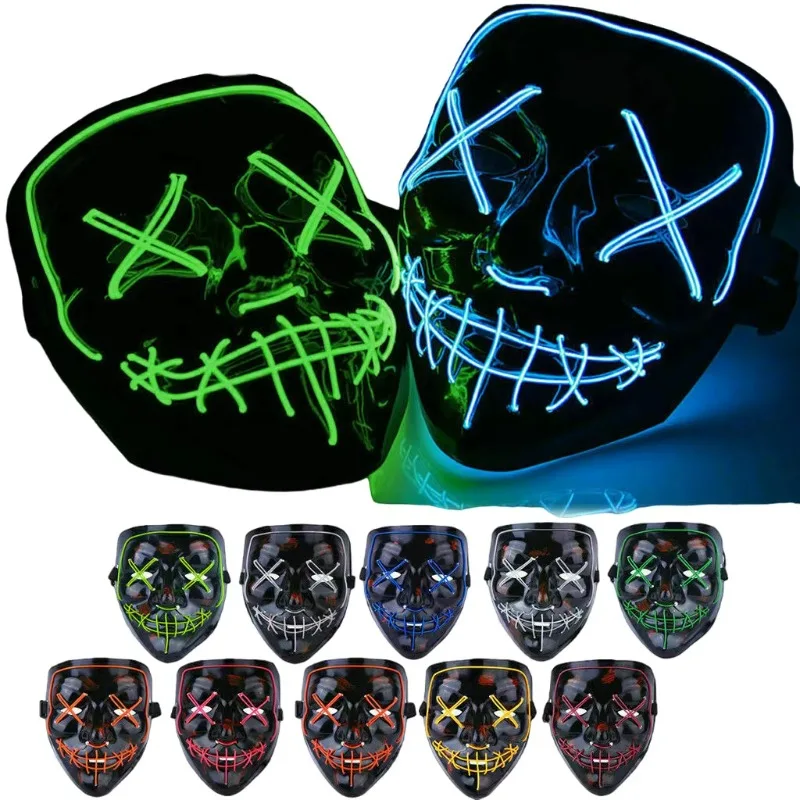 

Hot Sale EL Line Light Emitting Diode Light Mask Custom Scary Halloween Cosplay Mask Light Up Scary Mask