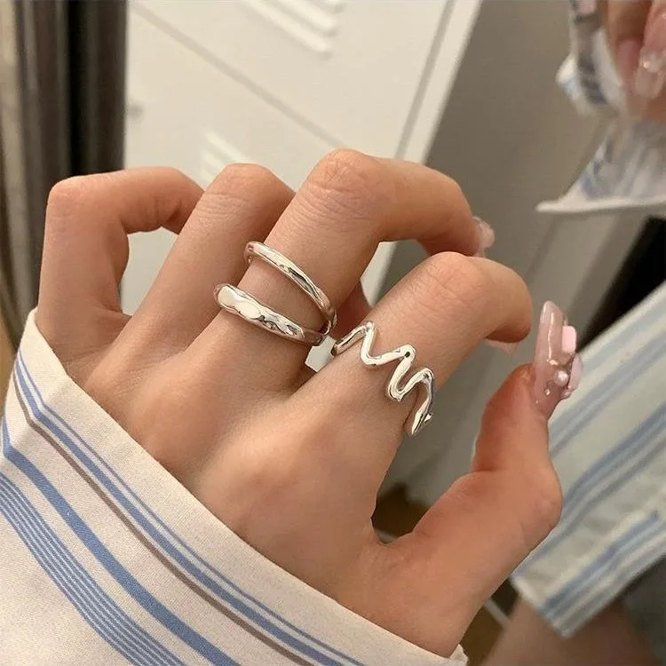 

925 Sterling Silver Minimalism Ring for Women Fine Jewelry Double Layer Wave Finger Handmade Open Ring Party Daily Accessories