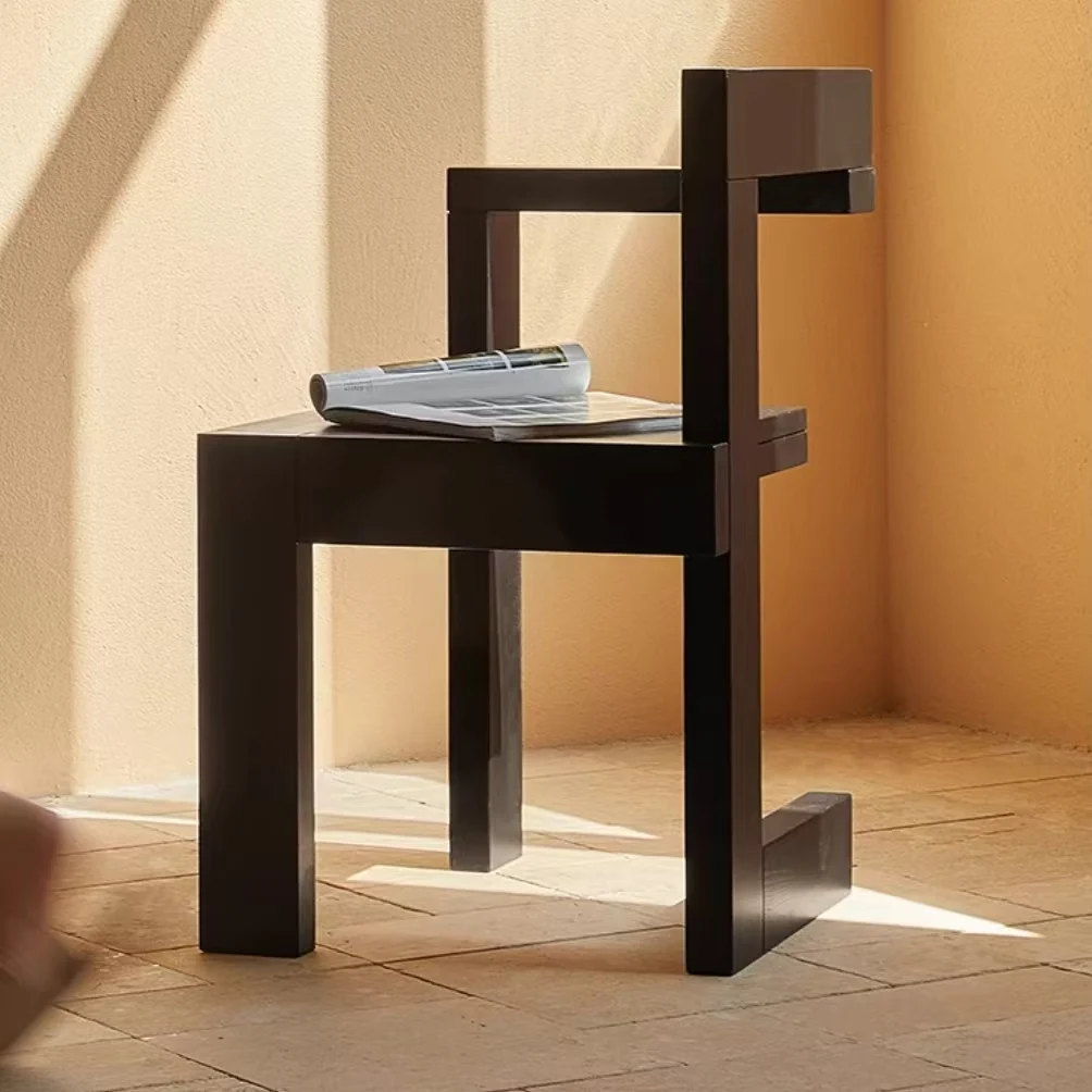 xx-Solid Wood Dining Chairs Wabi Sabi Black Building Block Modern Profiled Design Home Office Kitchen Dining Room Chairs*