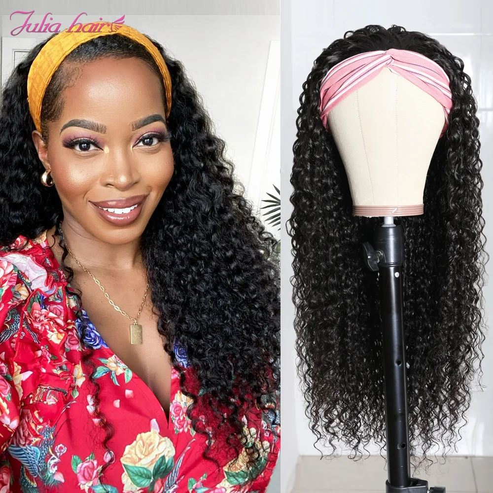 Ali Julia Malaysian Curly Headband Wig Human Hair Headband Scarf Wig V Part Wig Human Hair No Sew In Beginner Friendly image 2