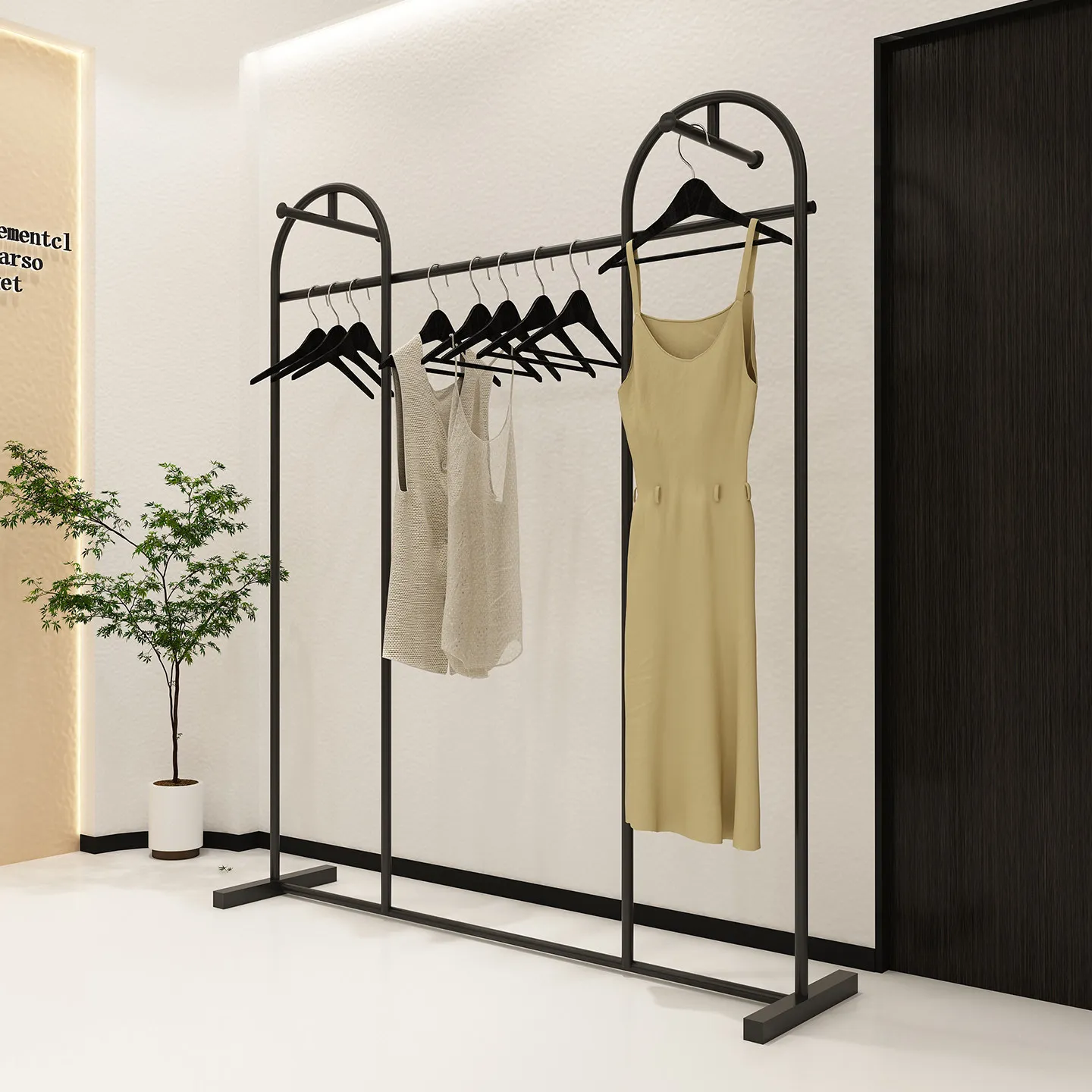 Black clothing store display rack Floor-to-ceiling hanger Wrought iron men's and women's clothing store Nakajima display rack