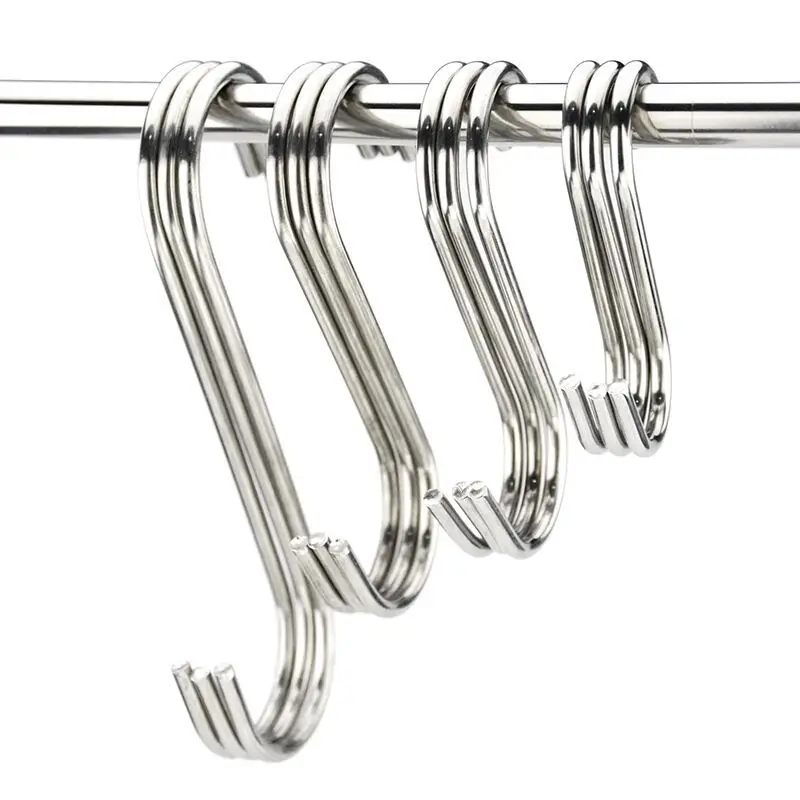 12PCS Stainless Steel Thickened S-hook Hanging Hooks With Plastic Cap Kitchen Curtain Hook for Butcher Shop Kitchen Baking Tools