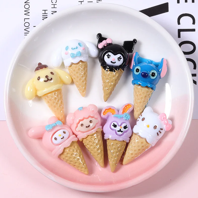 

100pcs Cartoon Sanrio Series Resin Ice Cream Flatback Cabochons For Hairpin Scrapbooking DIY Jewelry Craft Decoration Accessory