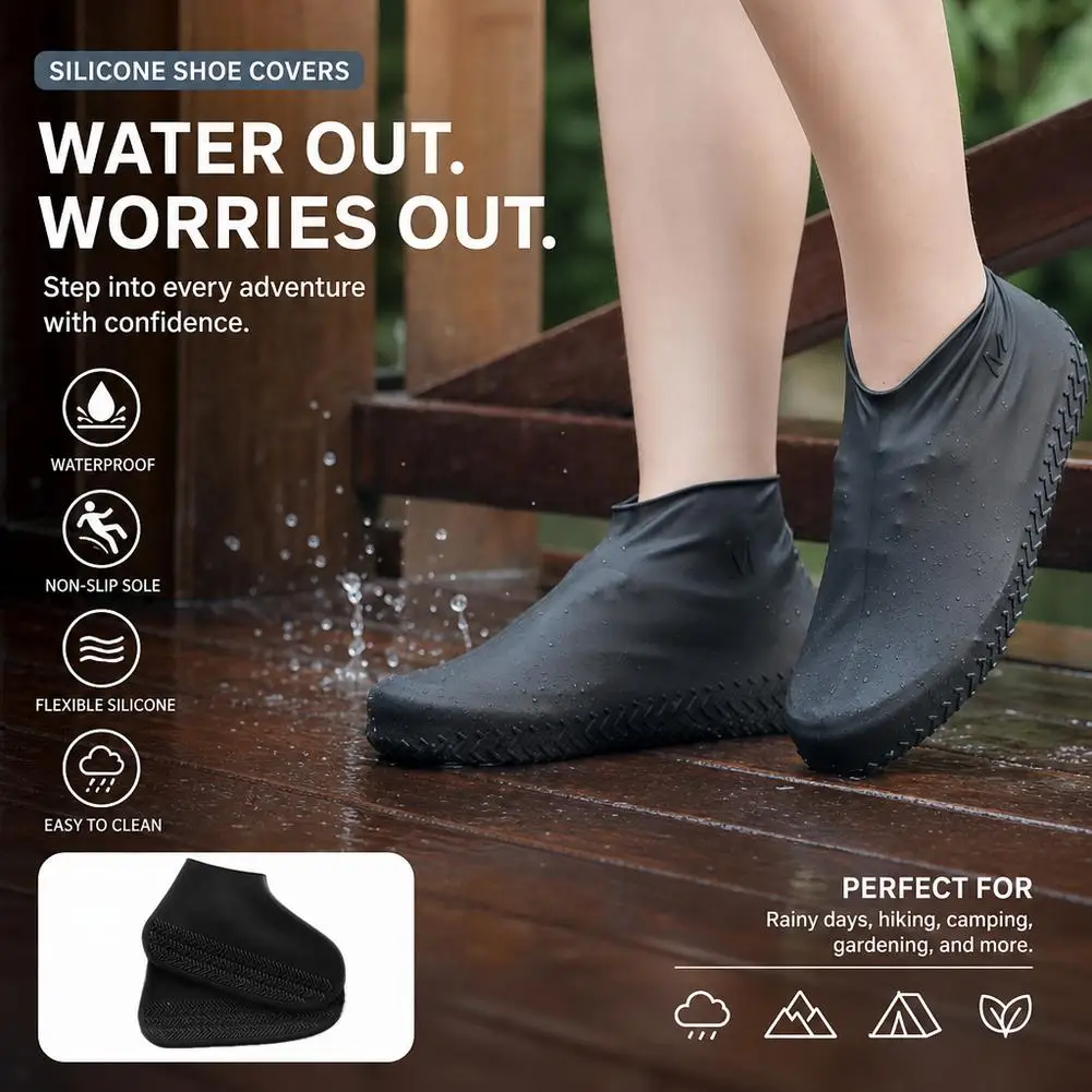 Silicone Waterproof Shoe Covers Reusable Non-Slip Rain Boots with Lip-Resistant Rubber Sole