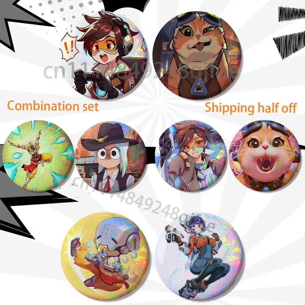 Support Zenyatta Tracer Overwatch HD Print Round Lapel Pins Pretty Derby 2 piece set Round Display Brooches Brooch Badges