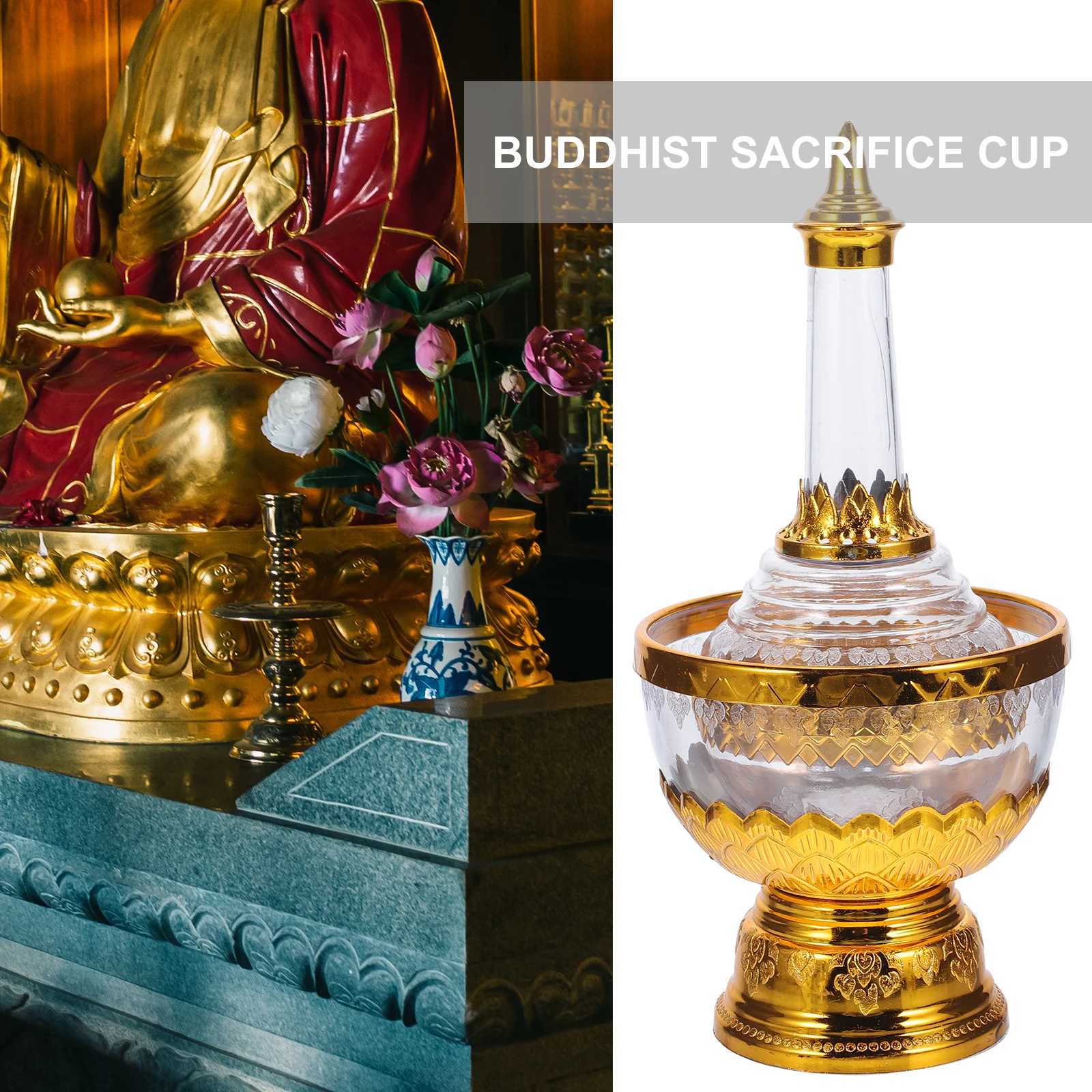 

1 Set Plastic Water Offering For Worship Multi-Function Decorative Buddhism Cup Tabletop Home Temple Use Golden